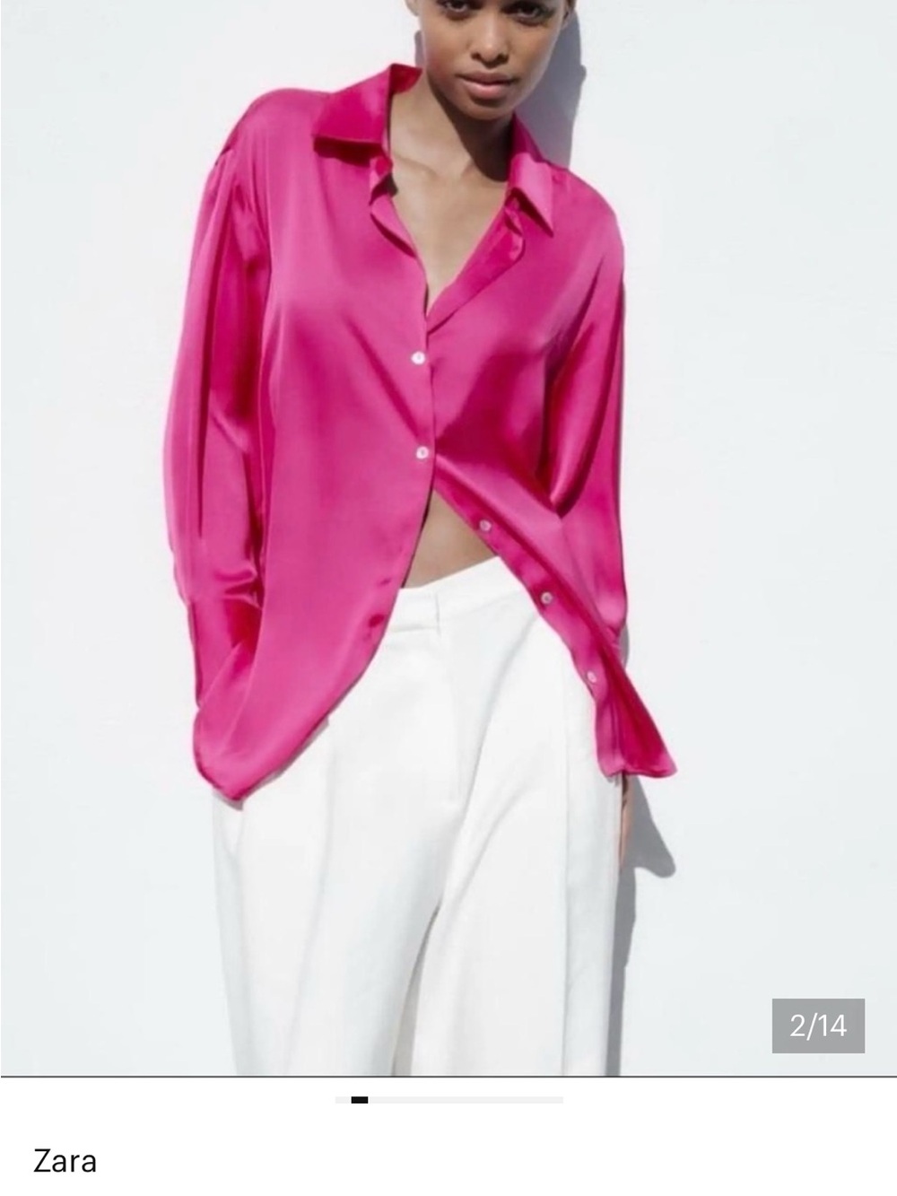 Zara Satin Button-Down Shirt - Hot Pink